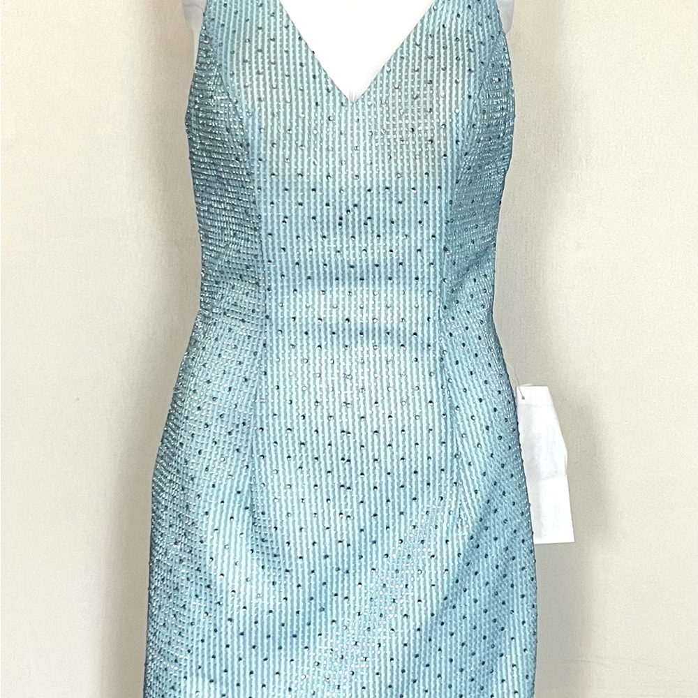 Elegant Blue Sleeveless Homecoming, Wedding Guest Dress Size 6